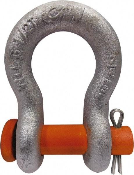 CM - 7/16" Nominal Chain Size, 1.5 Ton Carbon Steel Round Anchor Shackle - 5/8" Diam, 1/2" Pin Diam, 23/32" Wide Inside Jaw, 1-1/32" Inside Width - A1 Tooling