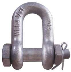 CM - 3/8" Nominal Chain Size, 1.5 Ton Carbon Steel Bolt Chain Shackle - 17/32" Diam, 7/16" Pin Diam, 21/32" Wide Inside Jaw, 21/32" Inside Width - A1 Tooling