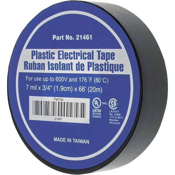 Value Collection - 3/4" x 66', Black Vinyl Electrical Tape - 7 mil Thick - A1 Tooling