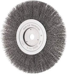 Weiler - 8" OD, 5/8" Arbor Hole, Crimped Steel Wheel Brush - 3/4" Face Width, 1-1/2" Trim Length, 0.014" Filament Diam, 4,500 RPM - A1 Tooling