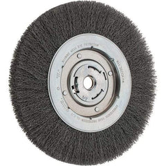 Weiler - 10" OD, 3/4" Arbor Hole, Crimped Steel Wheel Brush - 1-1/8" Face Width, 1-7/8" Trim Length, 0.014" Filament Diam, 3,600 RPM - A1 Tooling