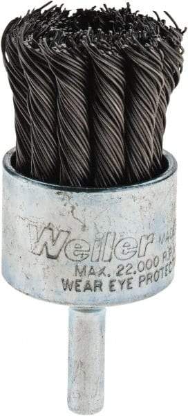 Weiler - 1-1/8" Brush Diam, Knotted, End Brush - 1/4" Diam Shank, 22,000 Max RPM - A1 Tooling