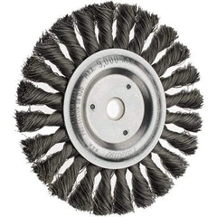 Weiler - 6" OD, 5/8" Arbor Hole, Knotted Steel Wheel Brush - 1/2" Face Width, 1-1/2" Trim Length, 0.014" Filament Diam, 9,000 RPM - A1 Tooling