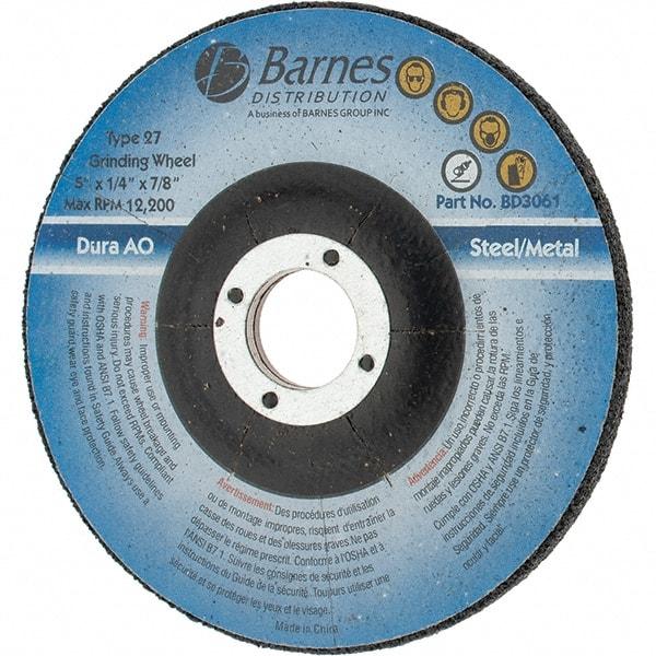 Value Collection - 5" Wheel Diam, 1/4" Wheel Thickness, 7/8" Arbor Hole, Type 27 Depressed Center Wheel - Aluminum Oxide, 12,200 Max RPM - A1 Tooling