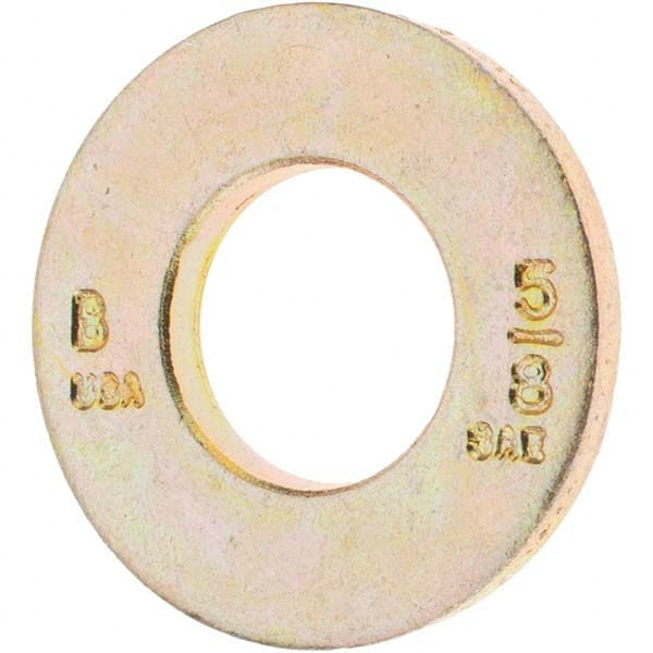 5/8″ Screw SAE Flat Washer: Carbon Steel, Zinc-Plated Yellow Chromate 21/32″ ID, 1.312″ OD, 9/64″ Thick