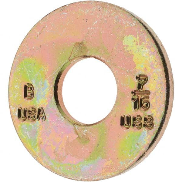 7/16″ Screw USS Flat Washer: Carbon Steel, Zinc-Plated Yellow Chromate 15/32″ ID, 1.25″ OD, 3/32″ Thick