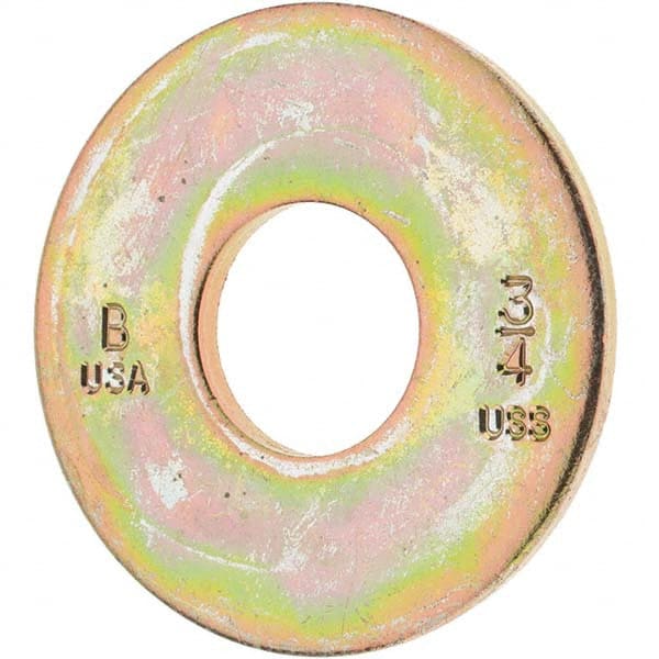 3/4″ Screw USS Flat Washer: Carbon Steel, Zinc-Plated Yellow Chromate 13/32″ ID, 2″ OD, 9/64″ Thick