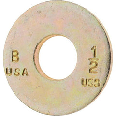 1/2″ Screw USS Flat Washer: Carbon Steel, Zinc-Plated Yellow Chromate 17/32″ ID, 1.375″ OD, 1/8″ Thick