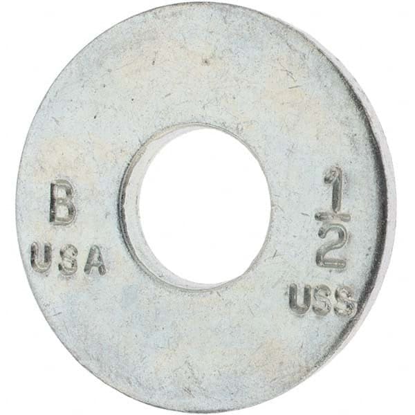 1/2″ Screw USS Flat Washer: Carbon Steel, Zinc-Plated Clear Chromate 17/32″ ID, 1.375″ OD, 1/8″ Thick