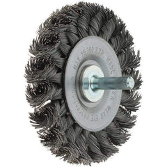 Weiler - 3" OD, 1/4" Shank Diam, Knotted Steel Wheel Brush - 3/8" Face Width, 5/8" Trim Length, 0.014" Filament Diam, 25,000 RPM - A1 Tooling