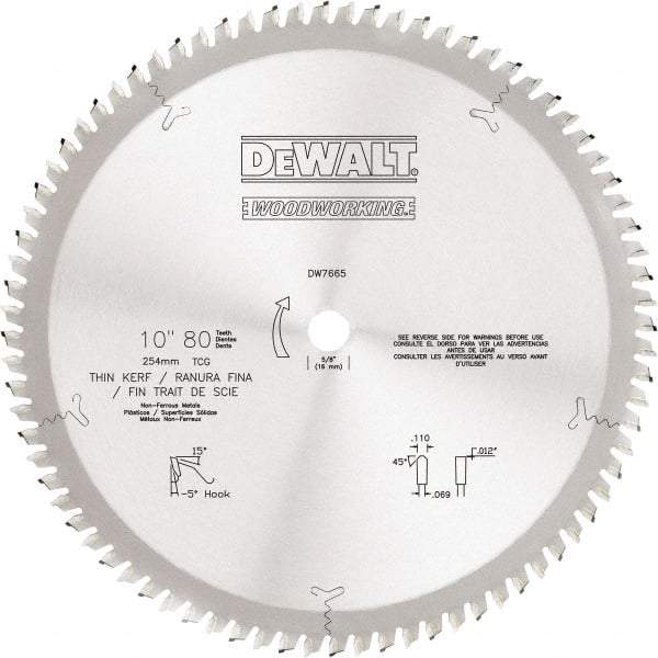 DeWALT - 10" Diam, 5/8" Arbor Hole Diam, 80 Tooth Wet & Dry Cut Saw Blade - Tungsten Carbide-Tipped, Standard Round Arbor - A1 Tooling