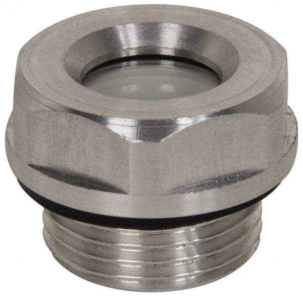 J.W. Winco - M26x1.5 Thread, 30mm Distance Across Flats, Aluminum Oil Level Sight Glasses - 32mm Flange Diameter, 8mm Head Height, 9mm Length Under Head - A1 Tooling