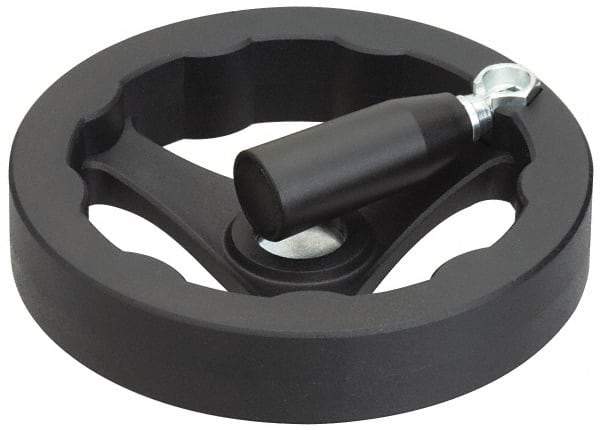 J.W. Winco - 125mm, Handwheel with Retractable Handle - 24mm Hub, Plastic, Plain Finish - A1 Tooling