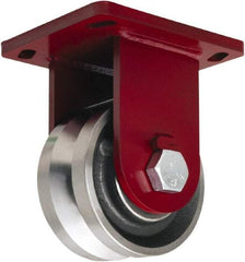 Hamilton - 6" Diam x 3" Wide, Iron Rigid Caster - 4,500 Lb Capacity, Top Plate Mount, 6-1/2" x 7-1/2" Plate, Straight Roller Bearing - A1 Tooling