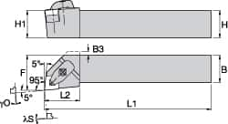 Kennametal - DWLN, Right Hand Cut, 5° Lead Angle, 3/4" Shank Height x 3/4" Shank Width, Negative Rake Indexable Turning Toolholder - 4-1/2" OAL, WN..33. Insert Compatibility, Series Kenclamp - A1 Tooling