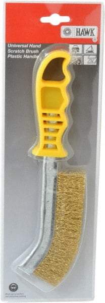 Made in USA - 1" Trim Length Brass Scratch Brass Brush - 5-1/2" Brush Length, 10" OAL, 1" Trim Length, Plastic Ergonomic Handle - A1 Tooling