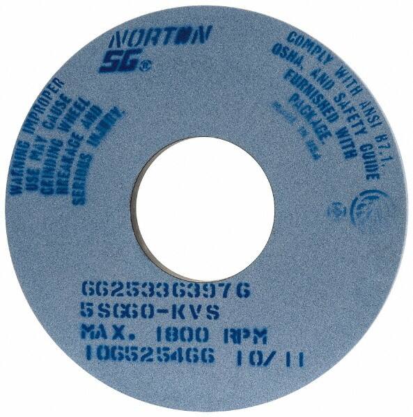 Norton - 14" Diam x 5" Hole x 1" Thick, K Hardness, 60 Grit Surface Grinding Wheel - Ceramic, Type 1, Medium Grade, 1,800 Max RPM, Vitrified Bond, No Recess - A1 Tooling