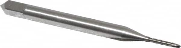 OSG - #00-90 UNS, 2 Flute, Bright Finish, High Speed Steel Spiral Point Tap - Plug Chamfer, Right Hand Thread, 1-9/16" OAL, 1/4" Thread Length, 0.141" Shank Diam, Series S110 - Exact Industrial Supply