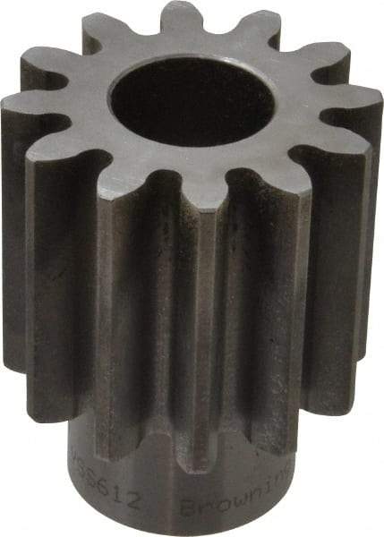 Browning - 6 Pitch, 2" Pitch Diam, 2.33" OD, 12 Tooth Spur Gear - 2" Face Width, 1" Bore Diam, 1-1/2" Hub Diam, 20° Pressure Angle, Steel - A1 Tooling