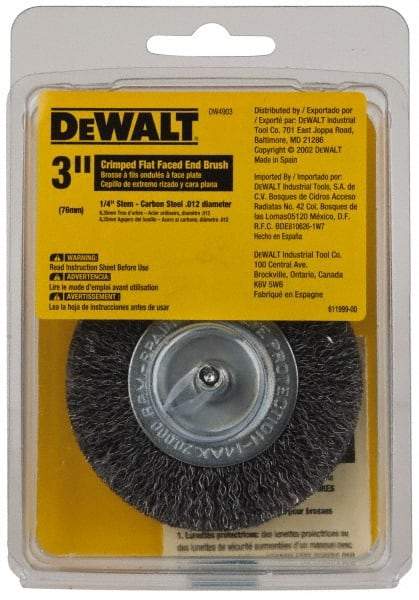 DeWALT - 3" Brush Diam, Flat Faced, End Brush - 1/4" Diam Shank, 20,000 Max RPM - A1 Tooling