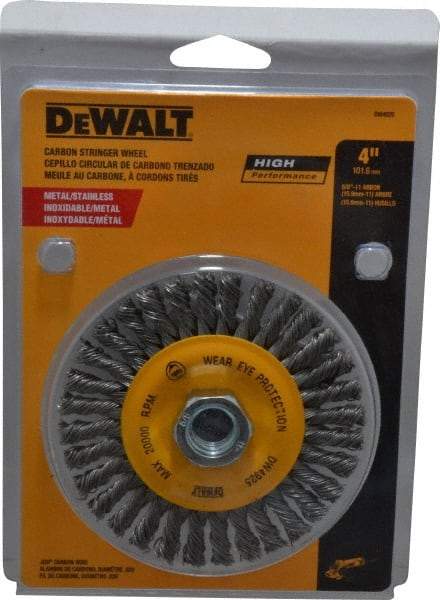 DeWALT - 4" OD, 5/8-11 Arbor Hole, Knotted Steel Wheel Brush - 0.02" Filament Diam, 20,000 RPM - A1 Tooling