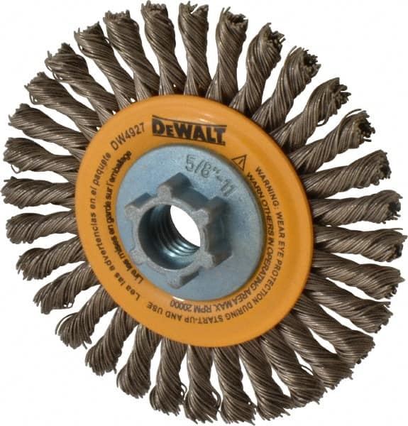 DeWALT - 4" OD, 5/8-11 Arbor Hole, Knotted Stainless Steel Wheel Brush - 0.02" Filament Diam, 20,000 RPM - A1 Tooling