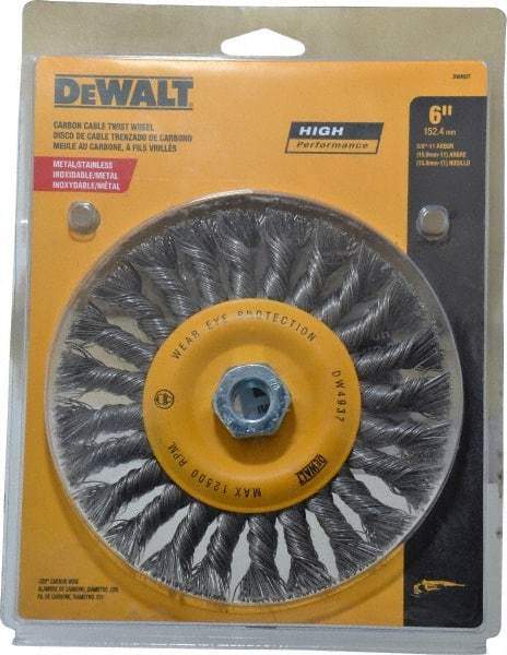 DeWALT - 6" OD, 5/8" Arbor Hole, Knotted Steel Wheel Brush - 0.025" Filament Diam, 12,500 RPM - A1 Tooling