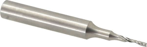 Onsrud - 1/16" Cutting Diam x 1/4" Length of Cut, 1 Flute, Upcut Spiral Router Bit - Uncoated, Right Hand Cut, Solid Carbide, 2" OAL x 1/4" Shank Diam, Single Edge, 21° Helix Angle - A1 Tooling