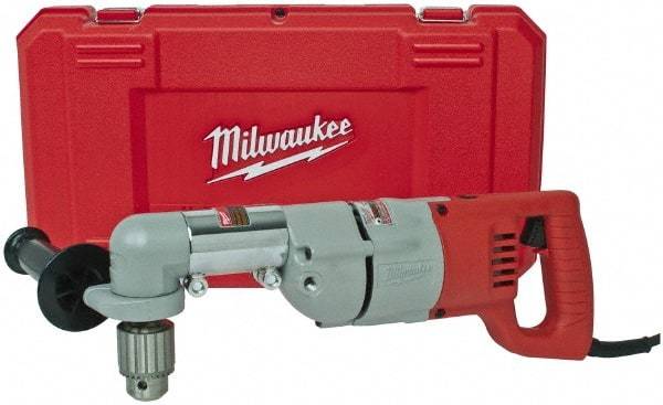 Milwaukee Tool - 1/2" Keyed Chuck, 600 RPM, D-Handle Electric Drill - 7 Amps, 120 Volts, Reversible, Includes 3/16" Socket Wrench, 9/16" Open End Wrench, RAD Assembly, Side Handle - A1 Tooling