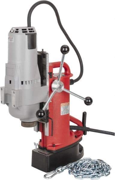 Milwaukee Tool - 1-1/4" Chuck, 11" Travel, Portable Electromagnetic Drill Press - 250 & 500 RPM, 12.5 Amps, 120 Volts, 9' Cord Length - A1 Tooling