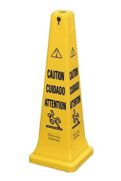 Rubbermaid - Caution, 12-1/4" Wide x 36" High, Plastic Floor Sign - Cone, Black on Yellow, For Accident Prevention - A1 Tooling