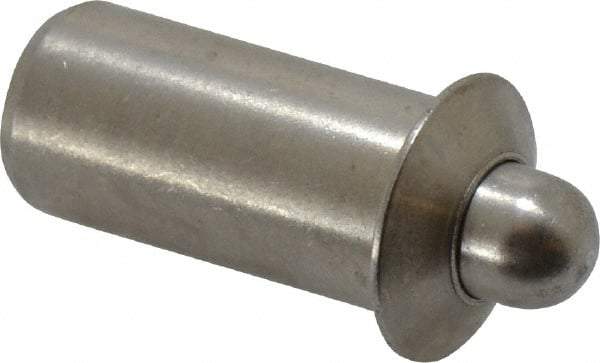 Vlier - 0.786" Body Len x 3/8" Body Diam, 0.234" Plunger Diam, 2.5 Lb Init to 7 Lb Final End Force, 0.786" Len Under Flange, Stainless Steel Press Fit Spring Plunger - 1/2" Flange Diam, 0.096" Flange Thickness, 0.882" Plunger Len, 3/16" Plunger Projection - A1 Tooling