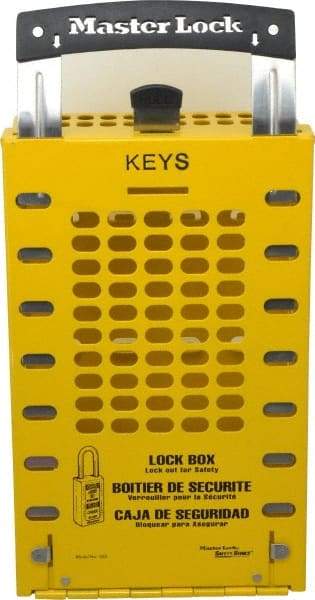 Master Lock - 3-1/2" Deep x 6-3/8" Wide x 12-3/4" High, Portable & Wall Mount Group Lockout Box - Yellow, 14 Padlocks - A1 Tooling