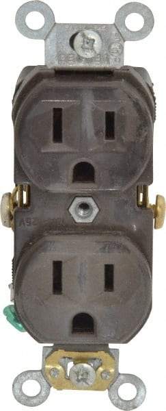 Leviton - 125 VAC, 15 Amp, 5-15R NEMA Configuration, Brown, Specification Grade, Self Grounding Duplex Receptacle - 1 Phase, 2 Poles, 3 Wire, Flush Mount, Tamper Resistant - A1 Tooling