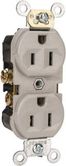 Leviton - 125 VAC, 15 Amp, 5-15R NEMA Configuration, Gray, Specification Grade, Self Grounding Duplex Receptacle - 1 Phase, 2 Poles, 3 Wire, Flush Mount, Tamper Resistant - A1 Tooling