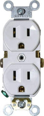 Leviton - 125 VAC, 15 Amp, 5-15R NEMA Configuration, White, Specification Grade, Self Grounding Duplex Receptacle - 1 Phase, 2 Poles, 3 Wire, Flush Mount, Tamper Resistant - A1 Tooling