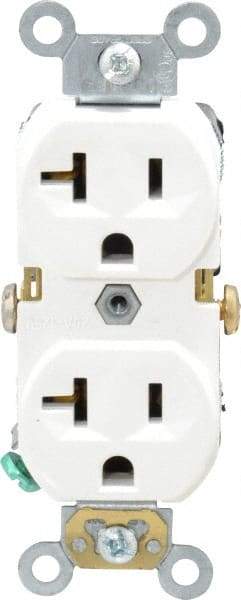 Leviton - 125 VAC, 20 Amp, 5-20R NEMA Configuration, White, Specification Grade, Self Grounding Duplex Receptacle - 1 Phase, 2 Poles, 3 Wire, Flush Mount, Tamper Resistant - A1 Tooling