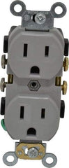 Leviton - 125 VAC, 15 Amp, 5-15R NEMA Configuration, Gray, Specification Grade, Self Grounding Duplex Receptacle - 1 Phase, 2 Poles, 3 Wire, Flush Mount, Tamper Resistant - A1 Tooling