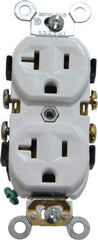 Leviton - 125 VAC, 20 Amp, 5-20R NEMA Configuration, White, Specification Grade, Self Grounding Duplex Receptacle - 1 Phase, 2 Poles, 3 Wire, Flush Mount, Tamper Resistant - A1 Tooling