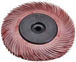 3M - 6" Diam, 7/16" Max Face Width, Plain Hole Radial Bristle Brush - 220 Grit, Very Fine Grade, 10,000 Max RPM, Red - A1 Tooling