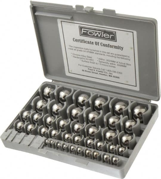 Fowler - to 1 to 25mm Diameter, Chrome Steel, Gage Ball Set - 0.0025 mm Tolerance, Grade 24 Accuracy, 63 RC Hardness, 25 Pairs - A1 Tooling