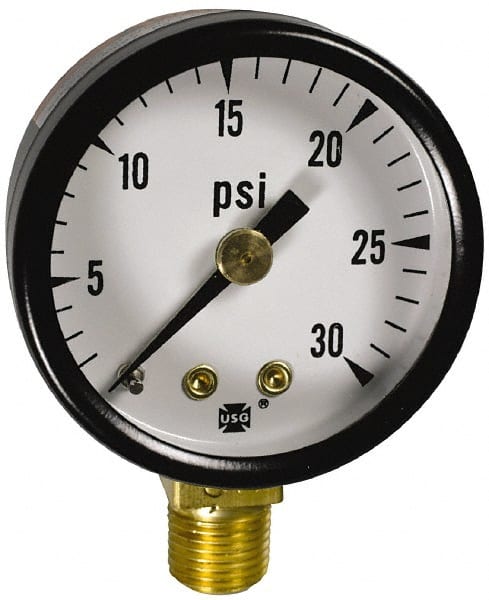 Pressure Gauge: 2″ Dial, 1/4″ Thread, Center Back Mount 3-2-3% of Scale Accuracy