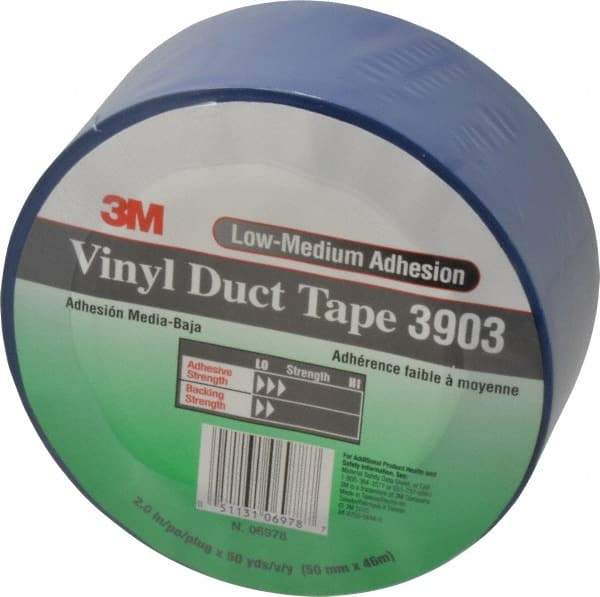 3M - 2" x 50 Yds Blue Duct Tape - 6.5 mil, Rubber Adhesive, Vinyl Backing, 12.6 Lb/ln Tensile Strength, 200°F Max, Series 3903 - A1 Tooling