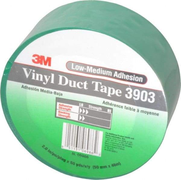 3M - 2" x 50 Yds Green Duct Tape - 6.5 mil, Rubber Adhesive, Vinyl Backing, 12.6 Lb/ln Tensile Strength, 200°F Max, Series 3903 - A1 Tooling