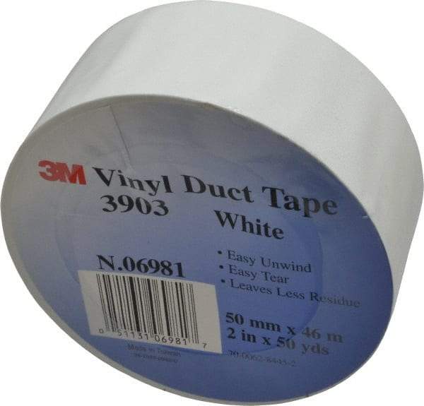 3M - 2" x 50 Yds White Duct Tape - 6.5 mil, Rubber Adhesive, Vinyl Backing, 12.6 Lb/ln Tensile Strength, 200°F Max, Series 3903 - A1 Tooling