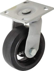 Fairbanks - 5" Diam x 2" Wide, Mold-On Rubber Swivel Caster - 675 Lb Capacity, Top Plate Mount, 4" x 4-1/2" Plate, Delrin Bearing - A1 Tooling