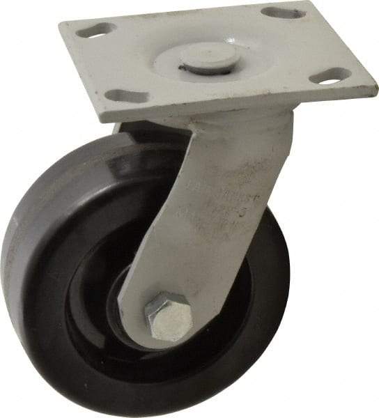 Fairbanks - 5" Diam x 2" Wide, Phenolic Swivel Caster - 1,000 Lb Capacity, Top Plate Mount, 4" x 4-1/2" Plate, Plain Bearing - A1 Tooling