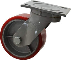 Fairbanks - 5" Diam x 2" Wide x 6-1/2" OAH Top Plate Mount Swivel Caster - Polyurethane, 700 Lb Capacity, Roller Bearing, 4 x 4-1/2" Plate - A1 Tooling