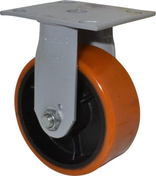 Fairbanks - 5" Diam x 2" Wide x 6-1/2" OAH Top Plate Mount Rigid Caster - Polyurethane, 700 Lb Capacity, Roller Bearing, 4 x 4-1/2" Plate - A1 Tooling