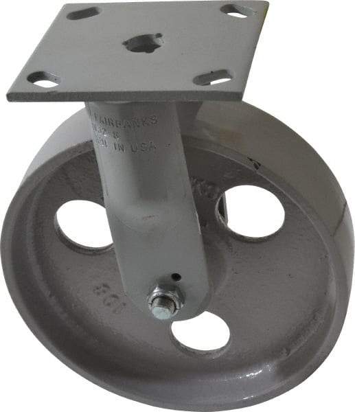 Fairbanks - 8" Diam x 2" Wide x 9-1/2" OAH Top Plate Mount Rigid Caster - Semi-Steel, 1,200 Lb Capacity, Roller Bearing, 4 x 4-1/2" Plate - A1 Tooling